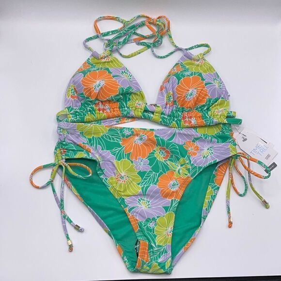 WOMEN'S FLOWER PRINT Bikini Swimsuit Bathing Suit M - Picture 1 of 7